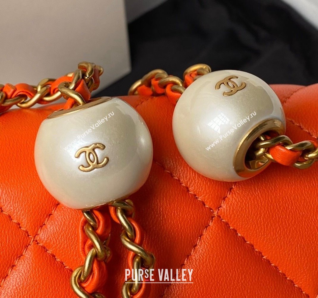 Chanel Lambskin Mini Flap bag with Pearls Chain AS4868 Orange 2024 (yezi-240517098)