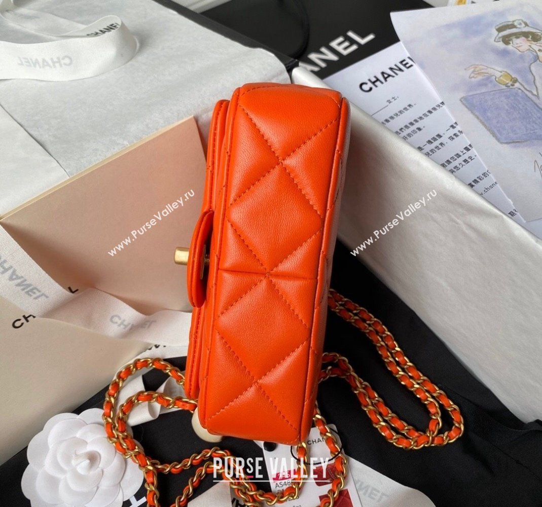 Chanel Lambskin Mini Flap bag with Pearls Chain AS4868 Orange 2024 (yezi-240517098)