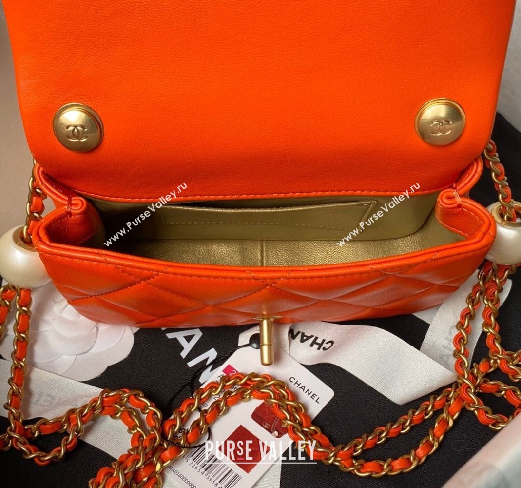 Chanel Lambskin Mini Flap bag with Pearls Chain AS4868 Orange 2024 (yezi-240517098)