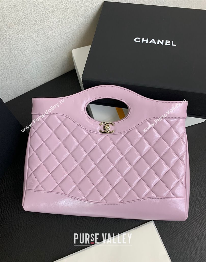 Chanel 31 Shiny Lambskin East-West Shopping bag AS4854 Light Purple 2024 (yezi-240517060)