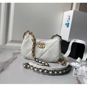 Chanel 19 Calfskin Clutch with Long Chain AP3763 White 2024 (yezi-240517125)