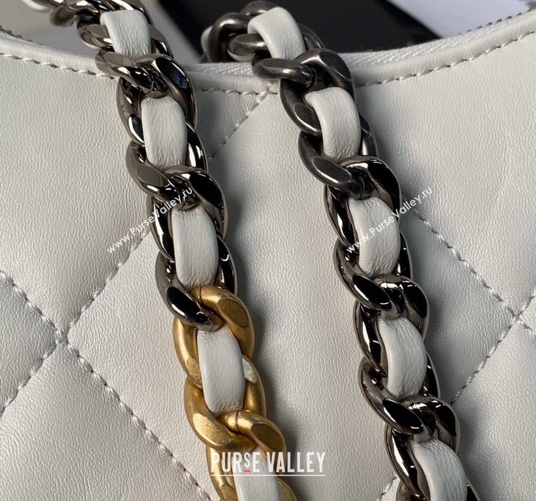 Chanel 19 Calfskin Clutch with Long Chain AP3763 White 2024 (yezi-240517125)