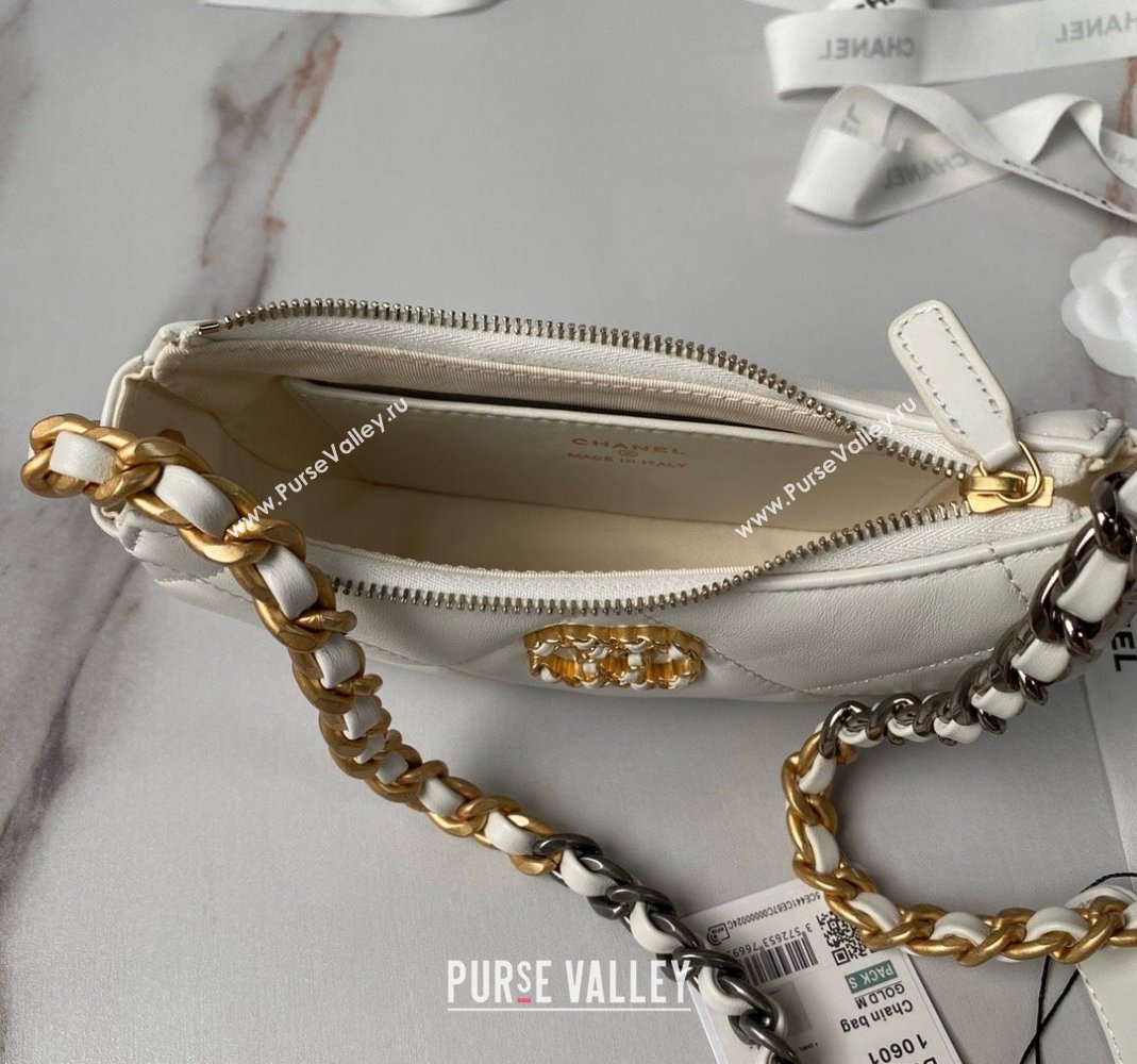 Chanel 19 Calfskin Clutch with Long Chain AP3763 White 2024 (yezi-240517125)