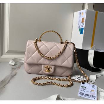 Chanel Calfskin Mini Flap bag with Chain Top Handle AS4848 Light Pink 2024 (yezi-240517129)
