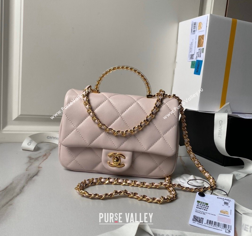 Chanel Calfskin Mini Flap bag with Chain Top Handle AS4848 Light Pink 2024 (yezi-240517129)