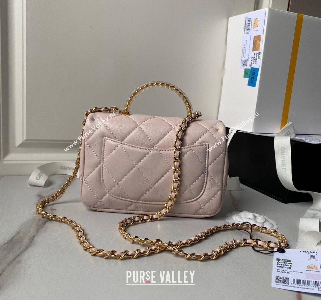 Chanel Calfskin Mini Flap bag with Chain Top Handle AS4848 Light Pink 2024 (yezi-240517129)