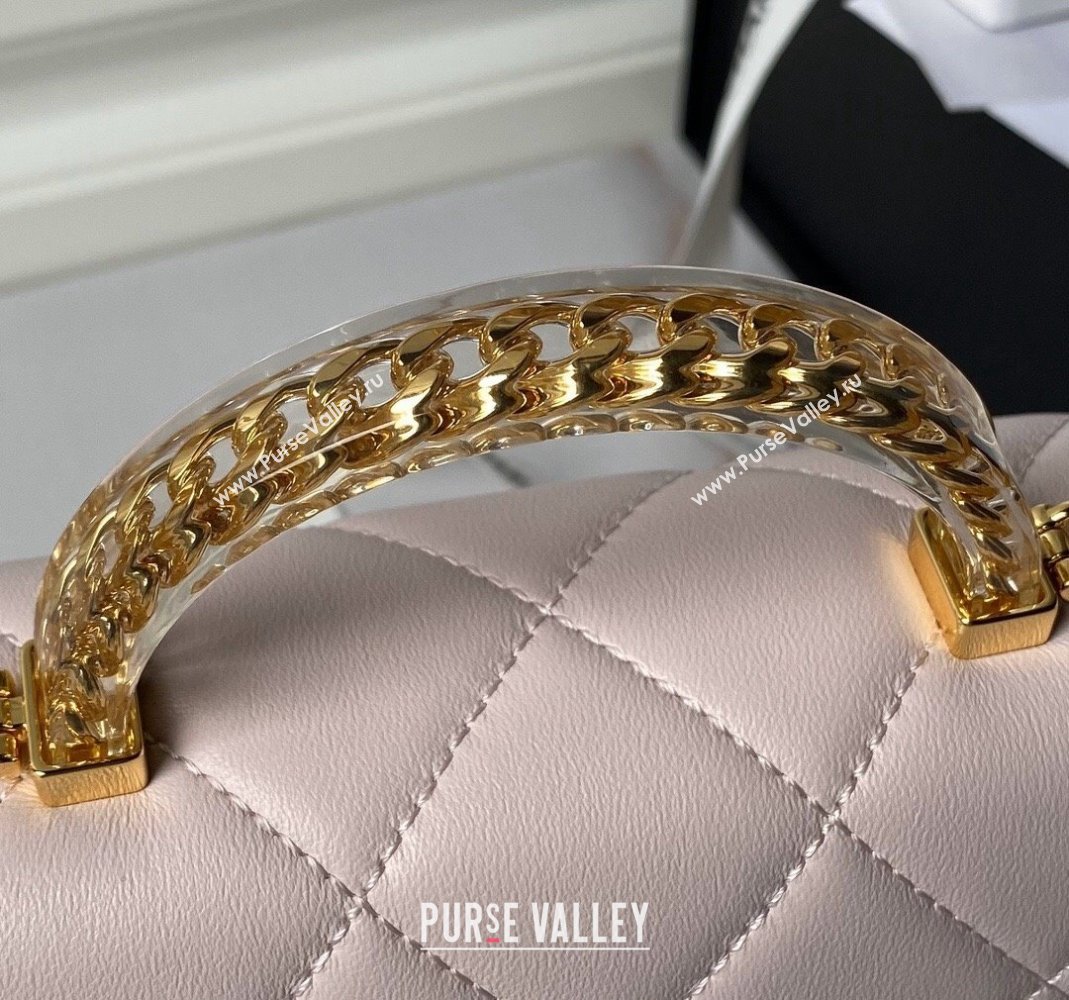 Chanel Calfskin Mini Flap bag with Chain Top Handle AS4848 Light Pink 2024 (yezi-240517129)