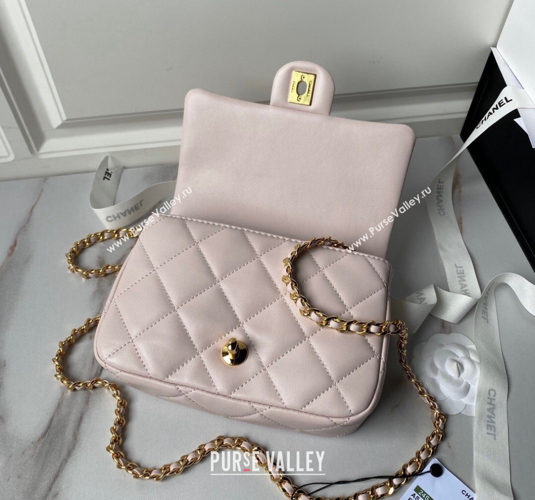 Chanel Calfskin Mini Flap bag with Chain Top Handle AS4848 Light Pink 2024 (yezi-240517129)