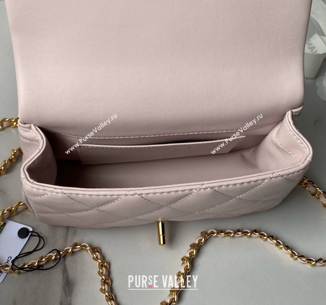 Chanel Calfskin Mini Flap bag with Chain Top Handle AS4848 Light Pink 2024 (yezi-240517129)