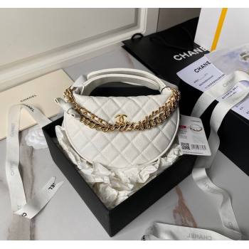 Chanel Grained Shiny Calfskin Pouch with Bow Chain White 2024 AP3943 (yezi-240517071)