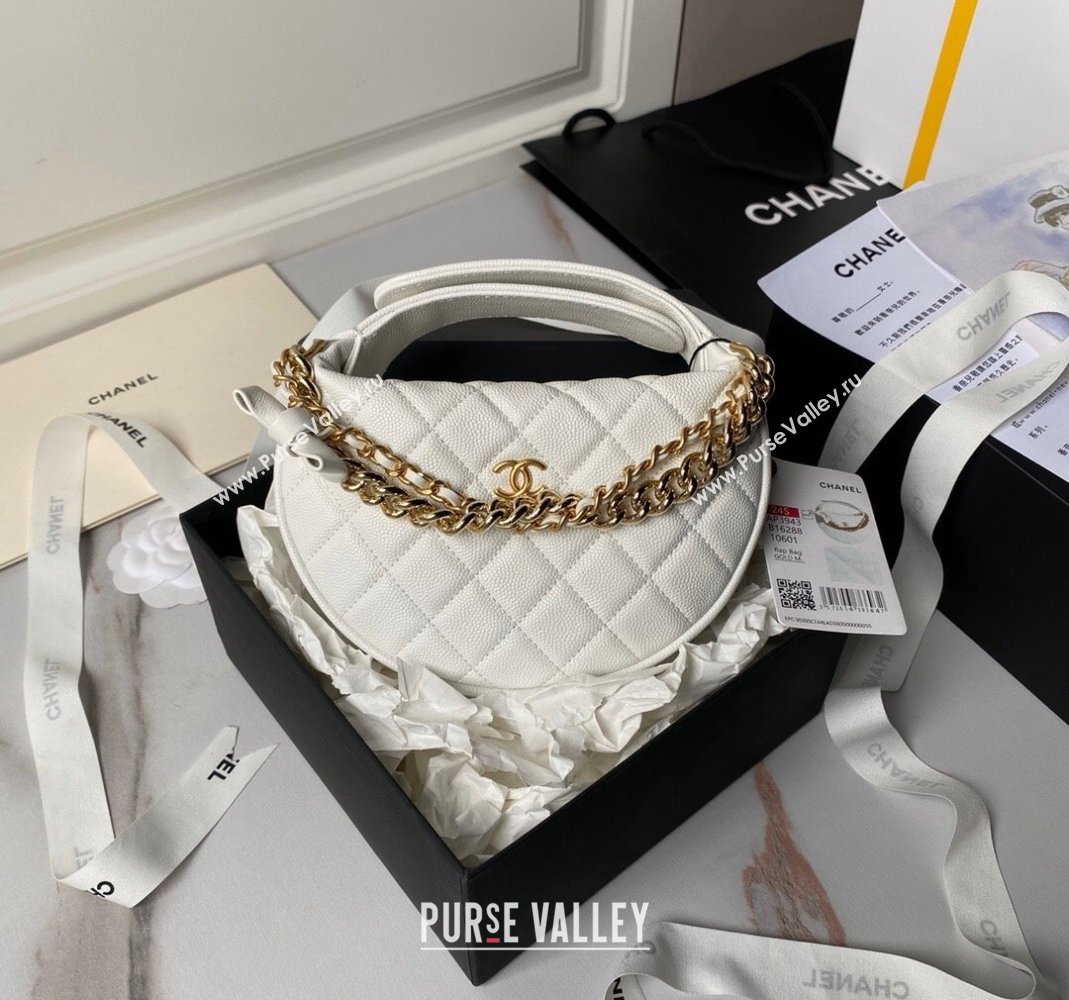Chanel Grained Shiny Calfskin Pouch with Bow Chain White 2024 AP3943 (yezi-240517071)