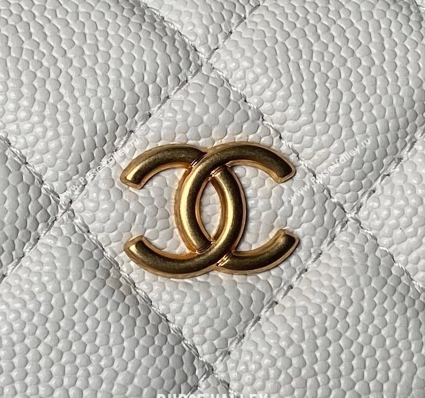 Chanel Grained Shiny Calfskin Pouch with Bow Chain White 2024 AP3943 (yezi-240517071)