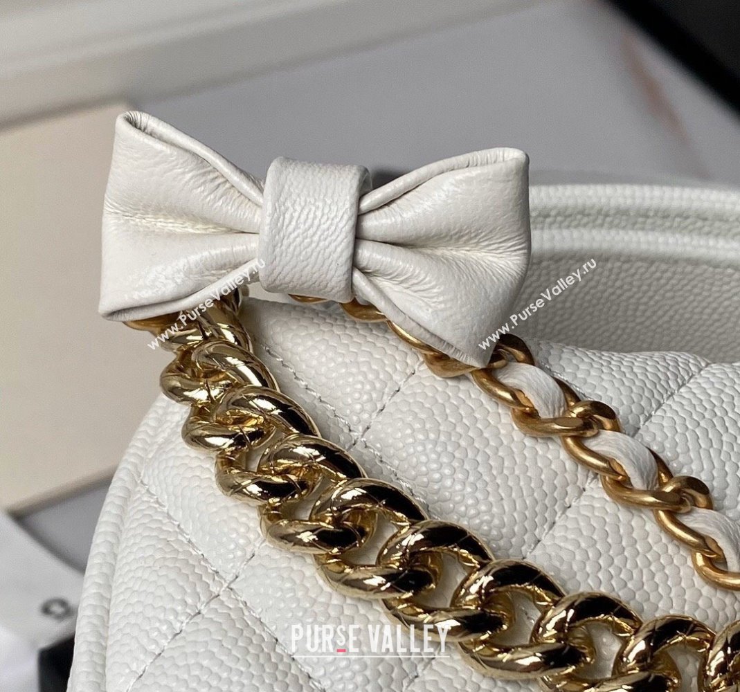 Chanel Grained Shiny Calfskin Pouch with Bow Chain White 2024 AP3943 (yezi-240517071)