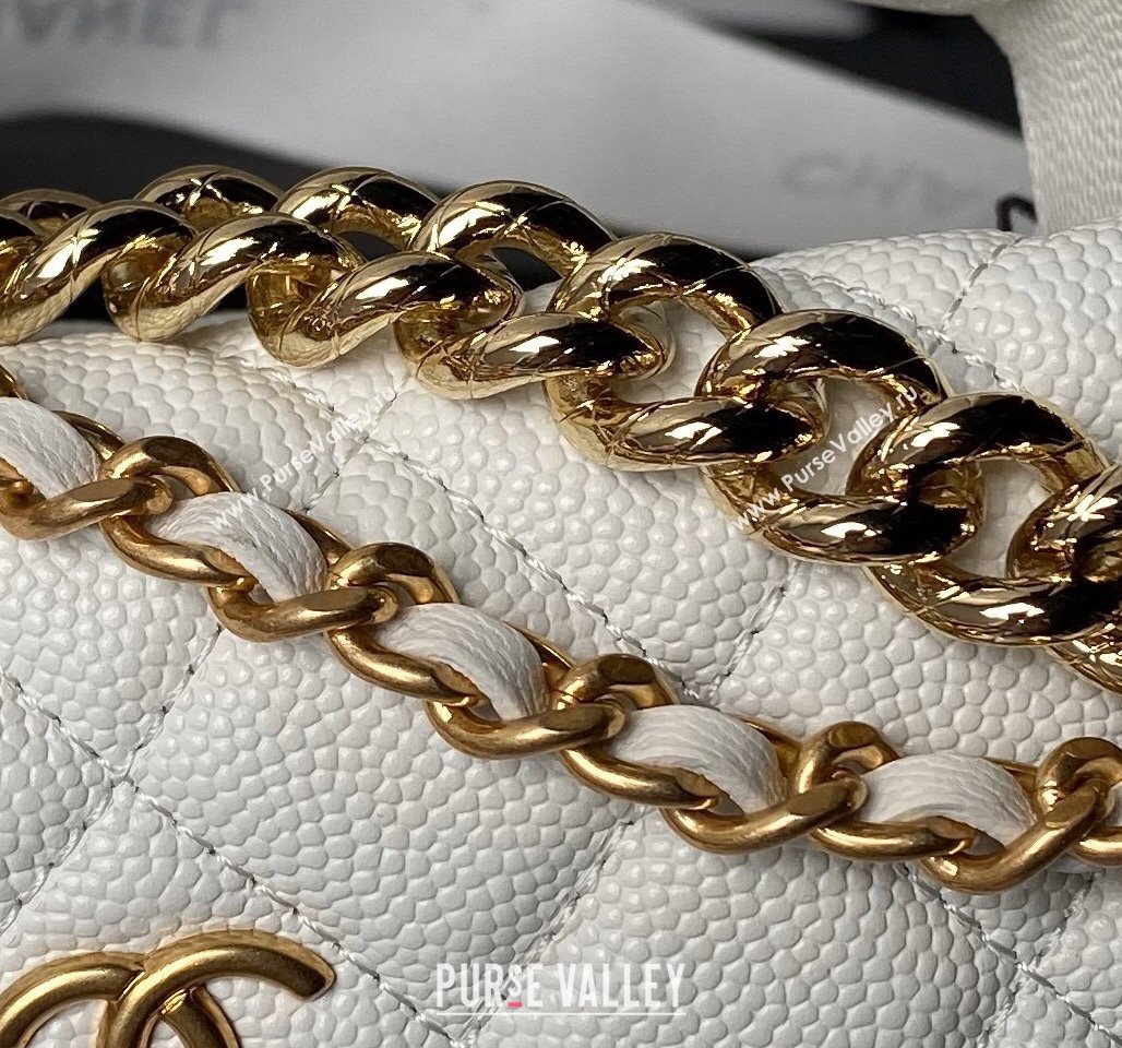 Chanel Grained Shiny Calfskin Pouch with Bow Chain White 2024 AP3943 (yezi-240517071)