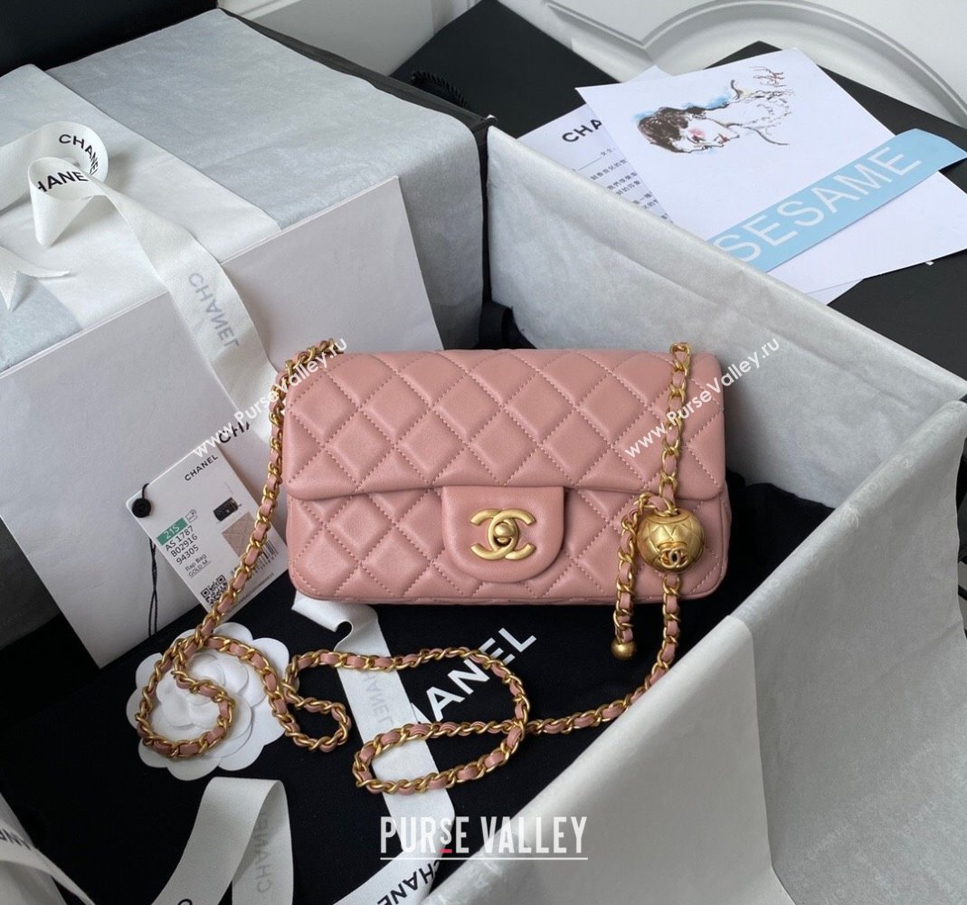 Chanel Lambskin Small Flap Bag with Gold-Tone Metal Ball AS1787 Light Pink 2024 (yezi-240517113)
