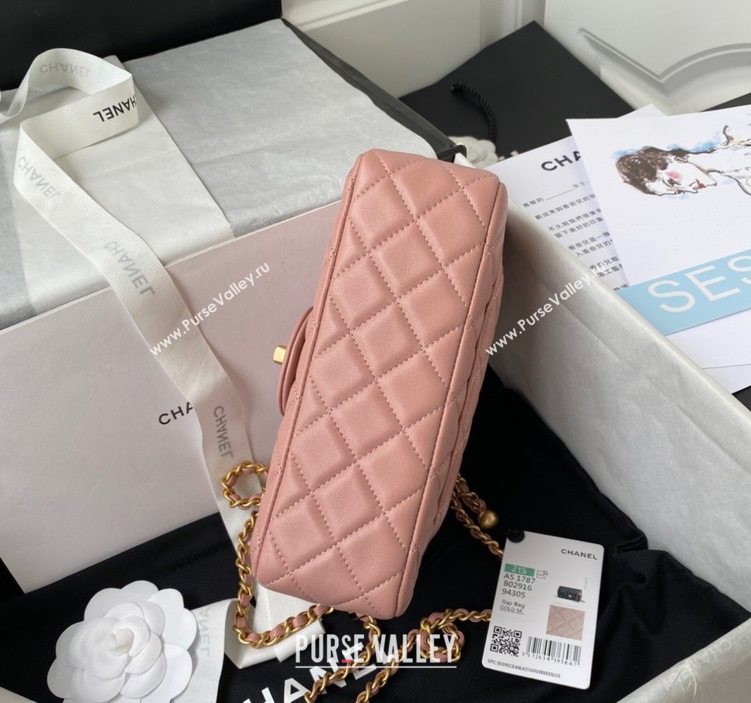 Chanel Lambskin Small Flap Bag with Gold-Tone Metal Ball AS1787 Light Pink 2024 (yezi-240517113)