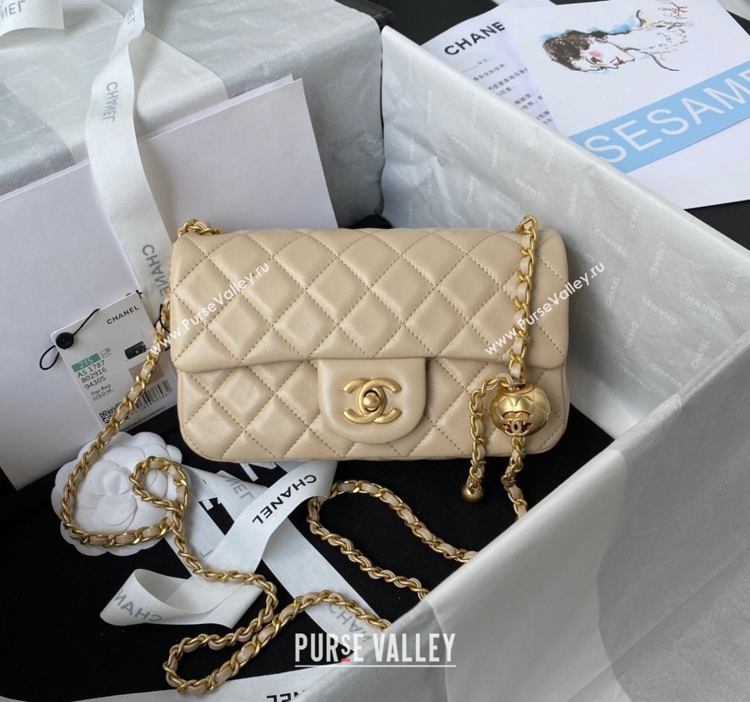 Chanel Lambskin Small Flap Bag with Gold-Tone Metal Ball AS1787 Beige 2024 (yezi-240517114)