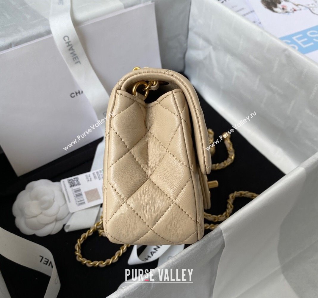 Chanel Lambskin Small Flap Bag with Gold-Tone Metal Ball AS1787 Beige 2024 (yezi-240517114)