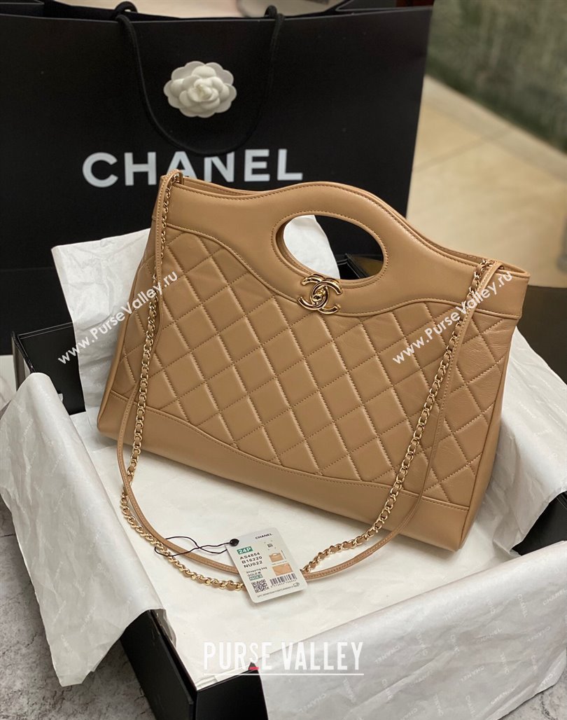 Chanel 31 Shiny Lambskin East-West Shopping bag AS4854 Brown 2024 (yezi-240517061)