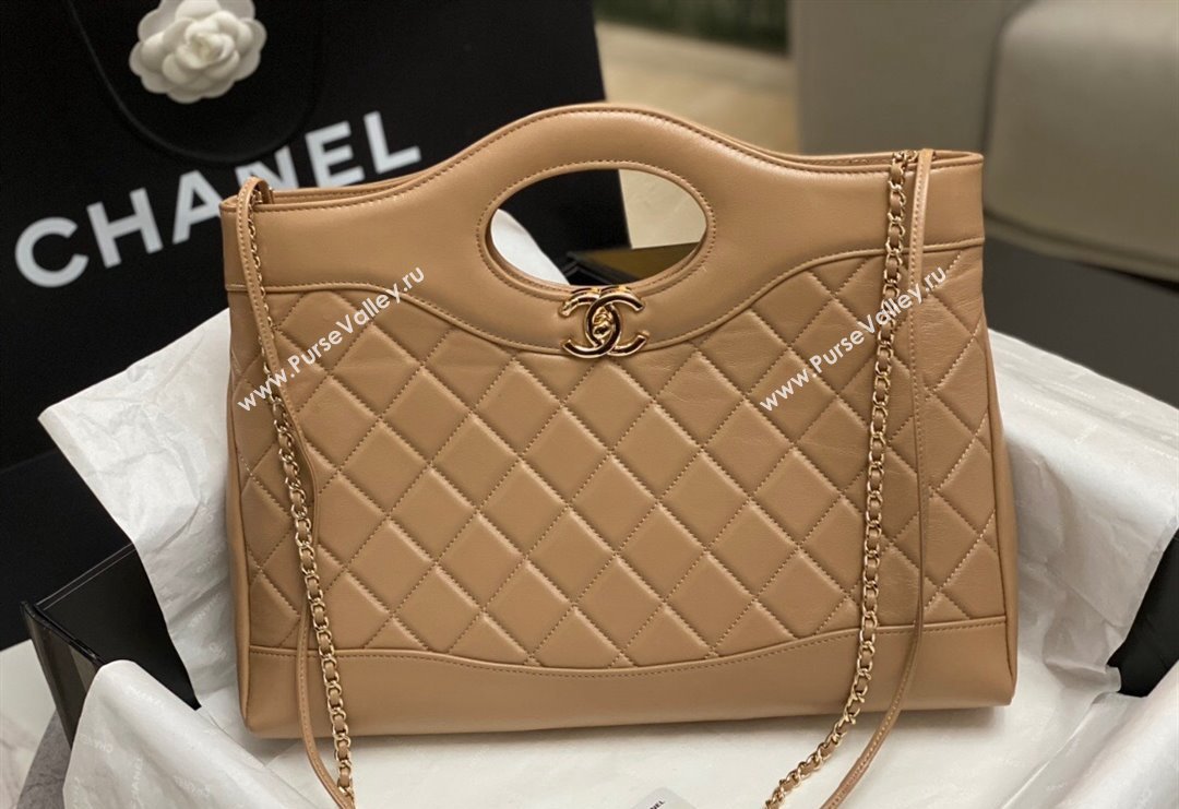 Chanel 31 Shiny Lambskin East-West Shopping bag AS4854 Brown 2024 (yezi-240517061)