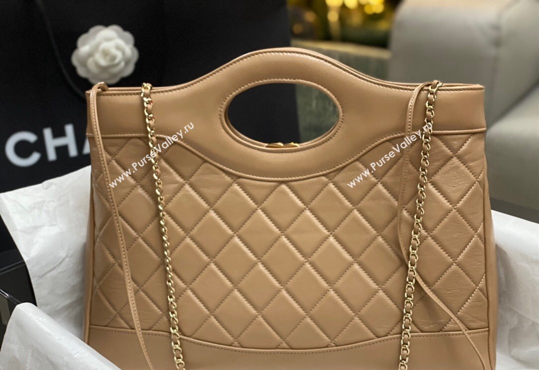 Chanel 31 Shiny Lambskin East-West Shopping bag AS4854 Brown 2024 (yezi-240517061)