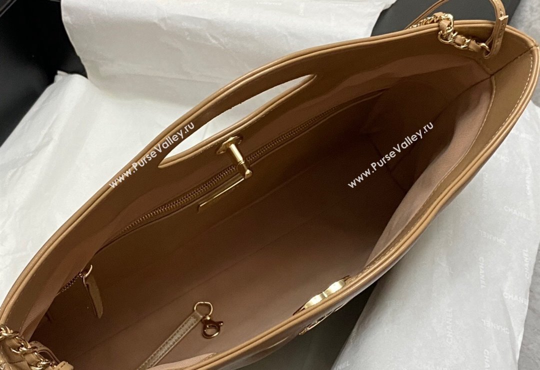 Chanel 31 Shiny Lambskin East-West Shopping bag AS4854 Brown 2024 (yezi-240517061)