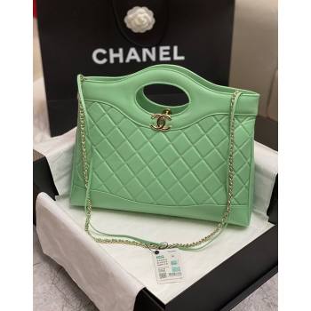 Chanel 31 Shiny Lambskin East-West Shopping bag AS4854 Light Green 2024 (yezi-240517062)