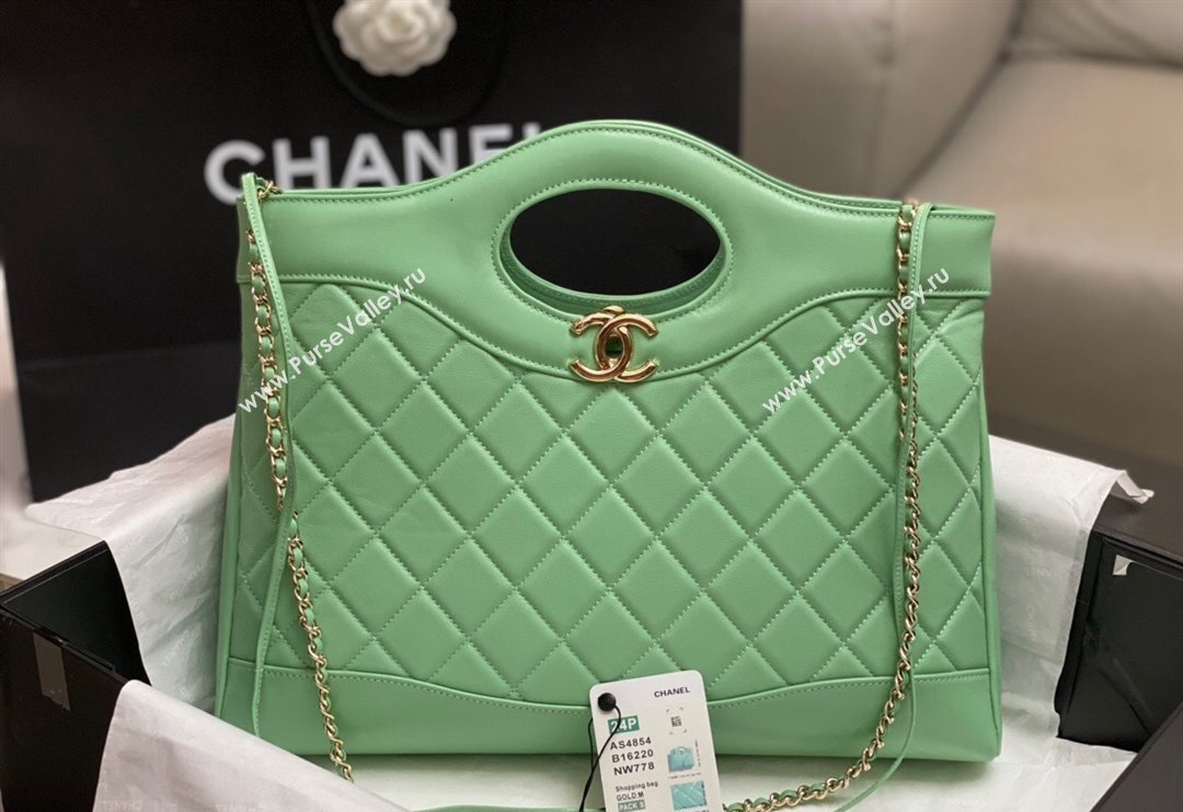 Chanel 31 Shiny Lambskin East-West Shopping bag AS4854 Light Green 2024 (yezi-240517062)