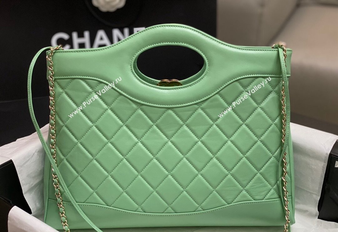 Chanel 31 Shiny Lambskin East-West Shopping bag AS4854 Light Green 2024 (yezi-240517062)