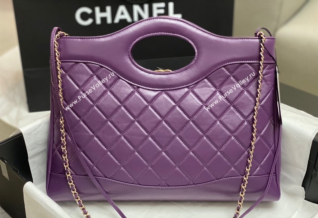 Chanel 31 Shiny Lambskin East-West Shopping bag AS4854 Dark Pink 2024 (yezi-240517063)