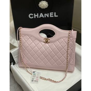 Chanel 31 Shiny Lambskin East-West Shopping bag AS4854 Light Pink 2024 (yezi-240517064)