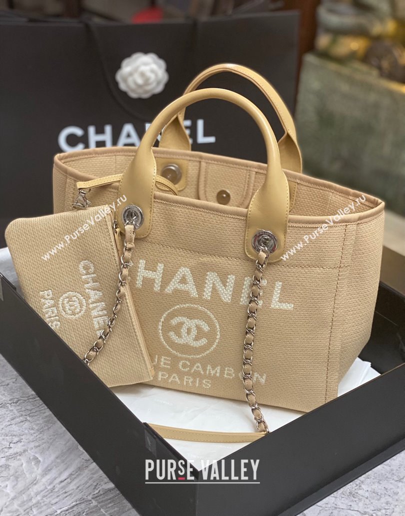 Chanel Deauville Cotton Calfskin Medium Shopping Bag Beige 2024 0517 (yezi-240517040)
