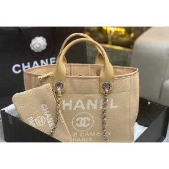 Chanel Deauville Cotton Calfskin Medium Shopping Bag Beige 2024 0517 (yezi-240517040)