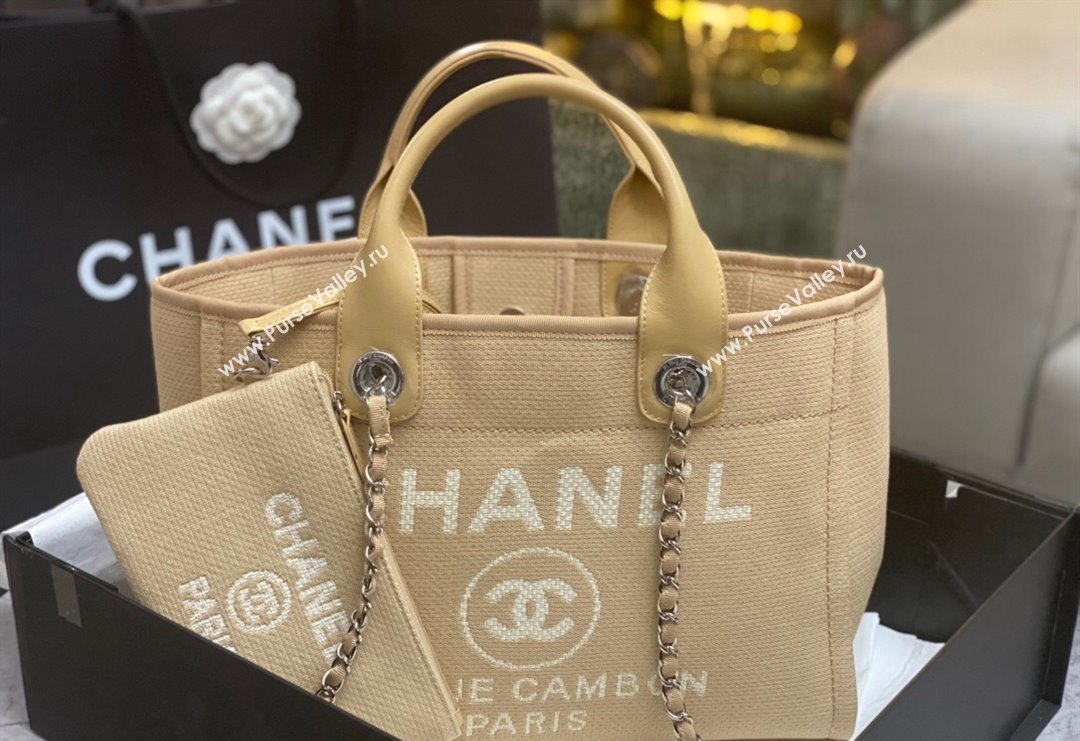 Chanel Deauville Cotton Calfskin Medium Shopping Bag Beige 2024 0517 (yezi-240517040)
