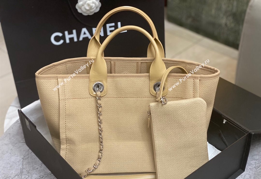 Chanel Deauville Cotton Calfskin Medium Shopping Bag Beige 2024 0517 (yezi-240517040)