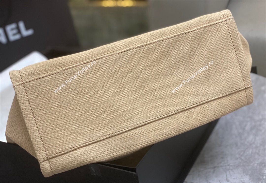 Chanel Deauville Cotton Calfskin Medium Shopping Bag Beige 2024 0517 (yezi-240517040)