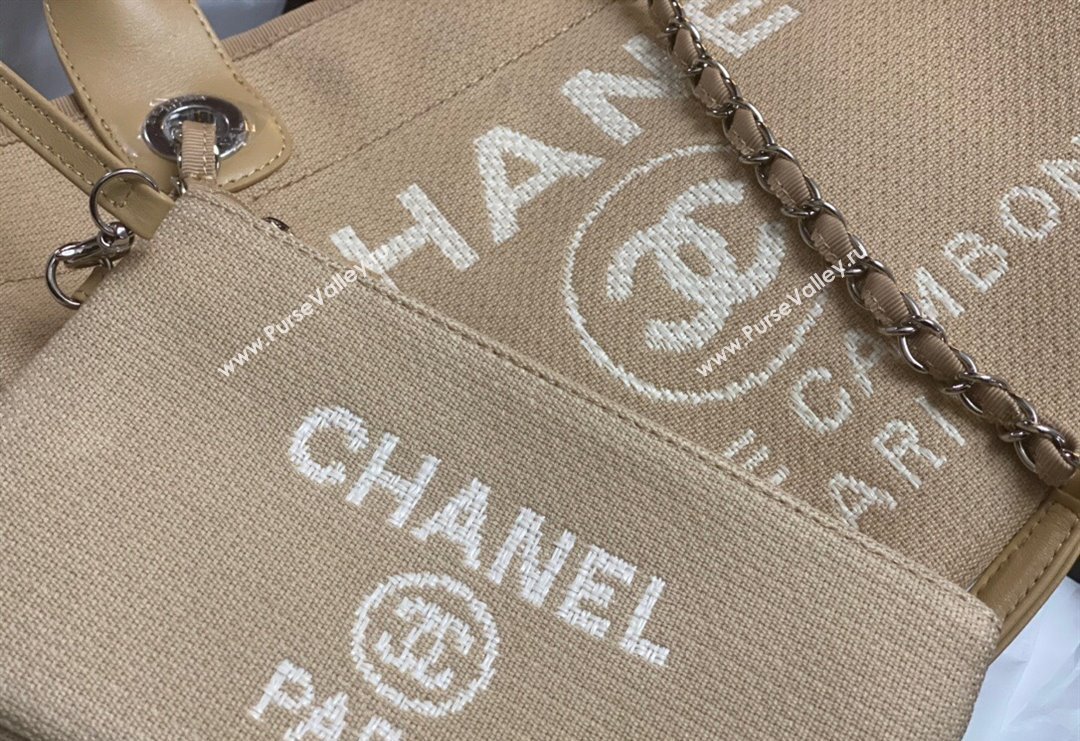 Chanel Deauville Cotton Calfskin Medium Shopping Bag Beige 2024 0517 (yezi-240517040)
