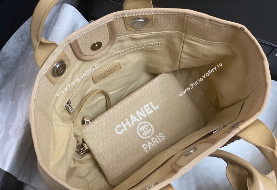 Chanel Deauville Cotton Calfskin Medium Shopping Bag Beige 2024 0517 (yezi-240517040)