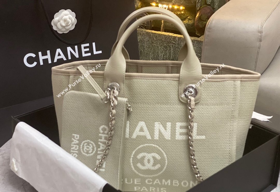 Chanel Deauville Cotton Calfskin Medium Shopping Bag Grey 2024 0517 (yezi-240517041)