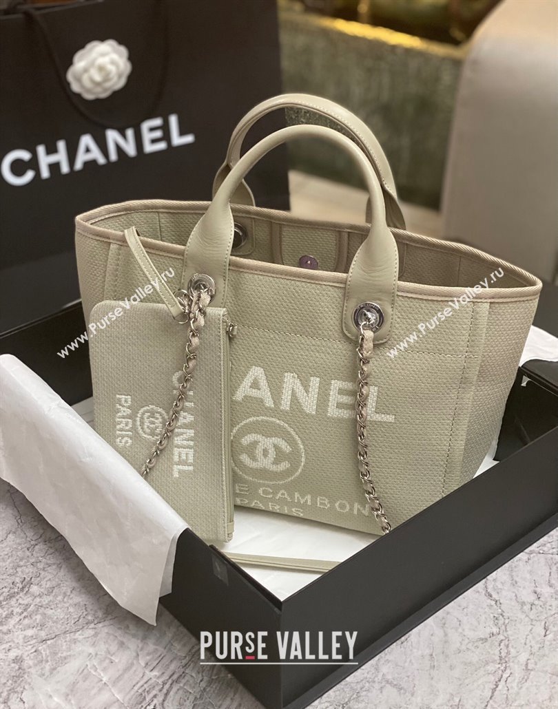 Chanel Deauville Cotton Calfskin Medium Shopping Bag Grey 2024 0517 (yezi-240517041)