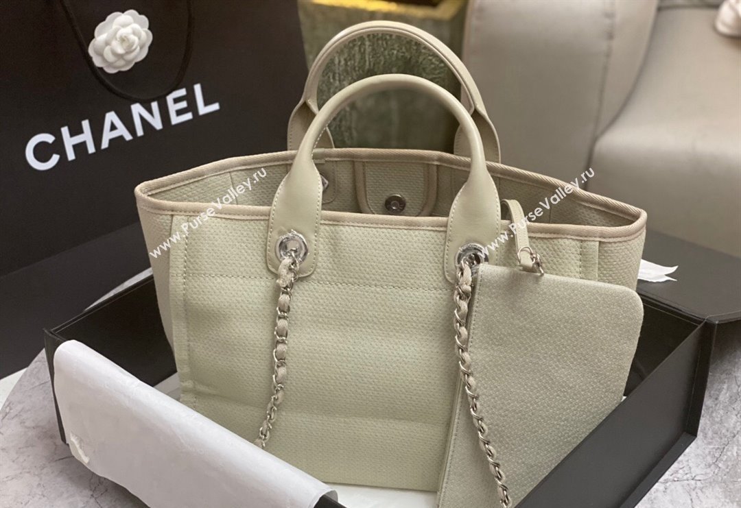Chanel Deauville Cotton Calfskin Medium Shopping Bag Grey 2024 0517 (yezi-240517041)