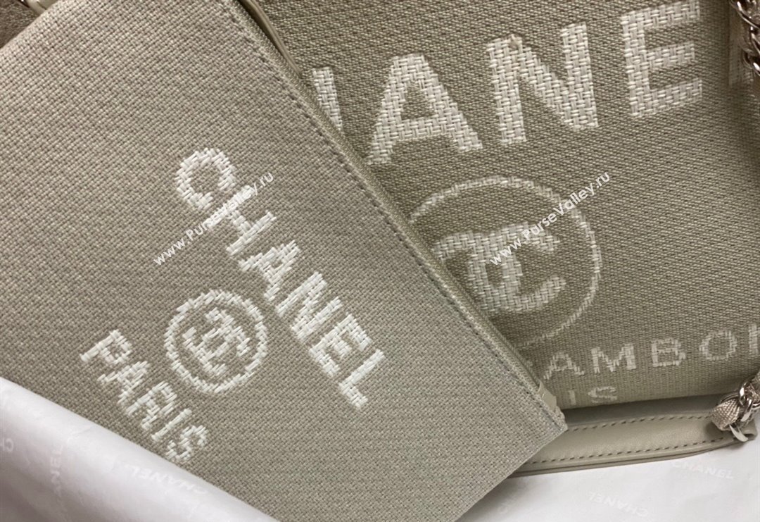 Chanel Deauville Cotton Calfskin Medium Shopping Bag Grey 2024 0517 (yezi-240517041)