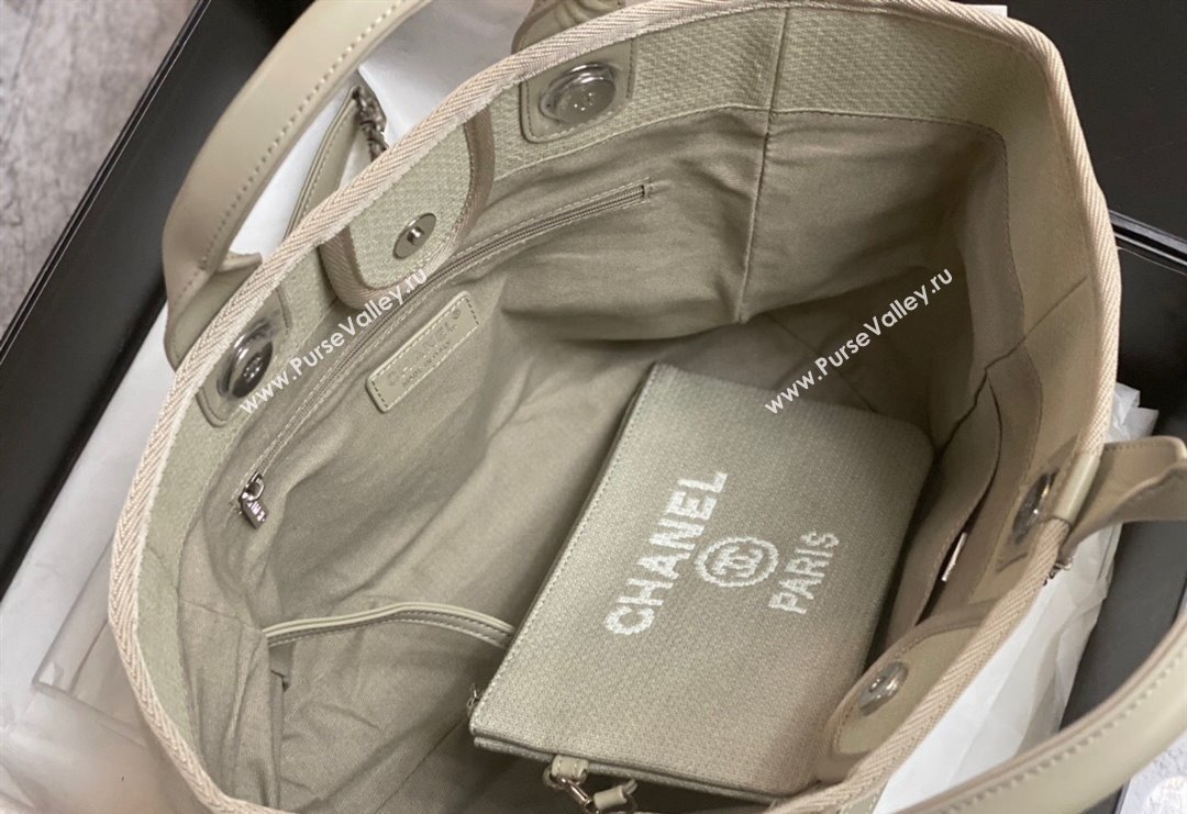 Chanel Deauville Cotton Calfskin Medium Shopping Bag Grey 2024 0517 (yezi-240517041)