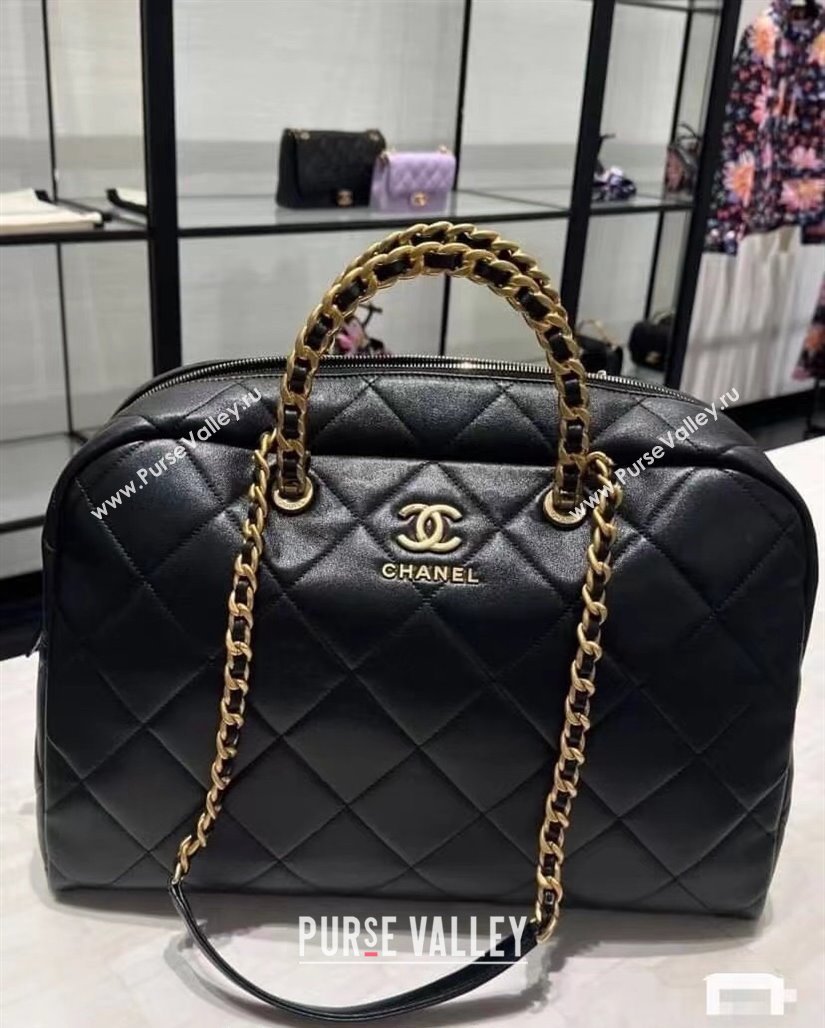 Chanel Quilted Calfskin Vintage Bowling Bag Black 2024 0517 (yezi-240517133)