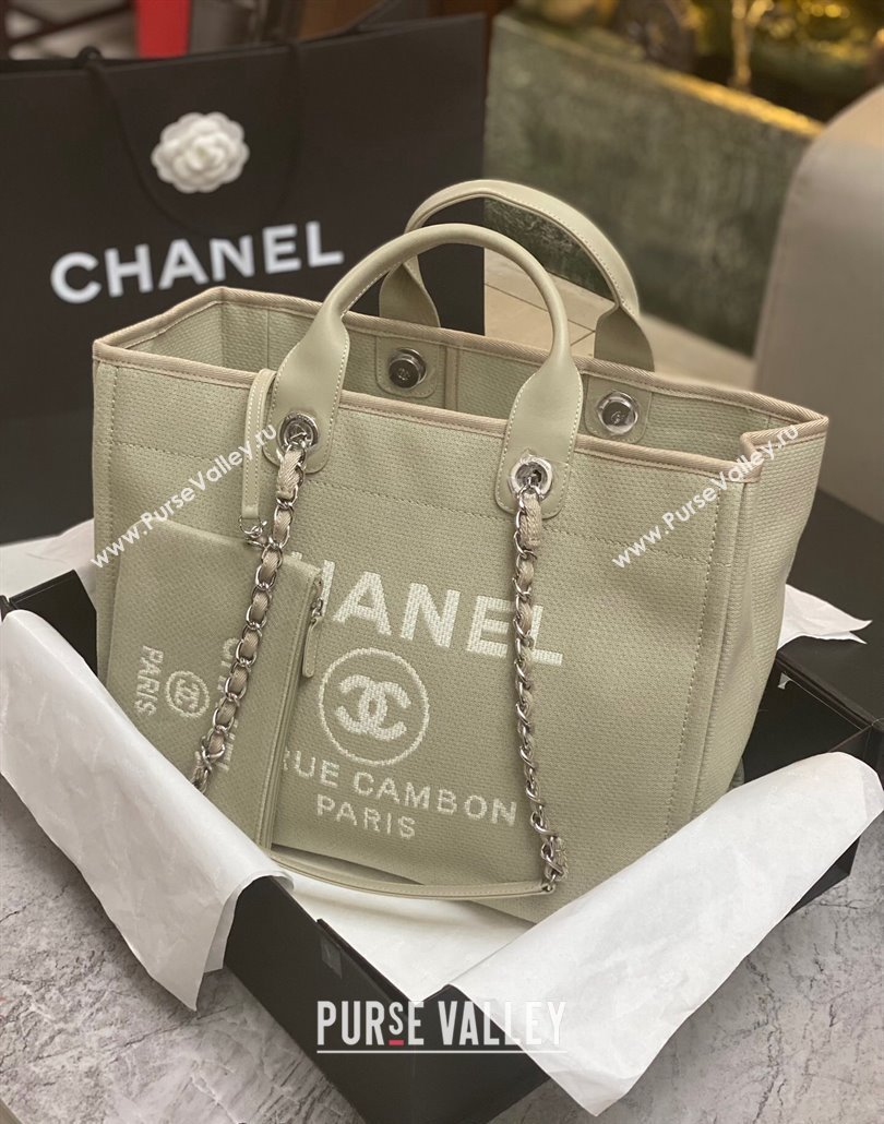 Chanel Deauville Cotton Calfskin Large Shopping Bag Grey 2024 0517 (yezi-240517043)