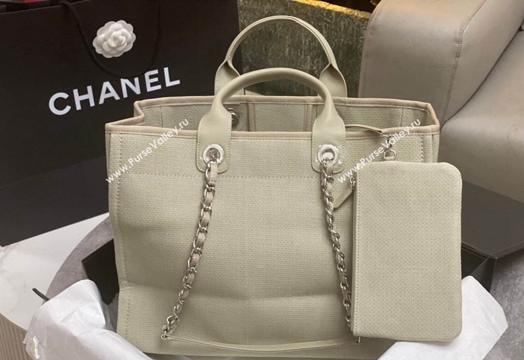 Chanel Deauville Cotton Calfskin Large Shopping Bag Grey 2024 0517 (yezi-240517043)