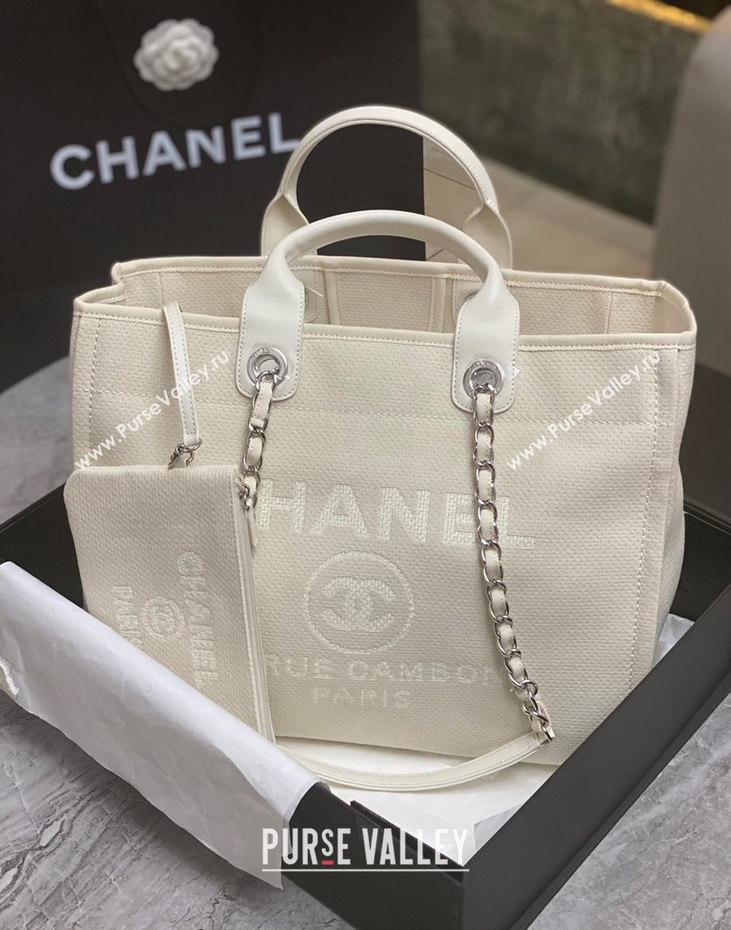 Chanel Deauville Cotton Calfskin Large Shopping Bag White 2024 0517 (yezi-240517044)