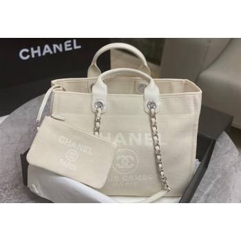 Chanel Deauville Cotton Calfskin Large Shopping Bag White 2024 0517 (yezi-240517044)