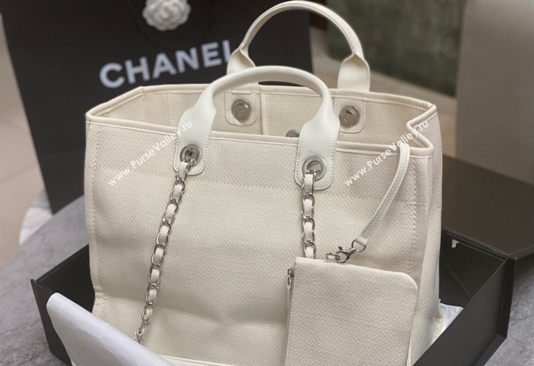 Chanel Deauville Cotton Calfskin Large Shopping Bag White 2024 0517 (yezi-240517044)