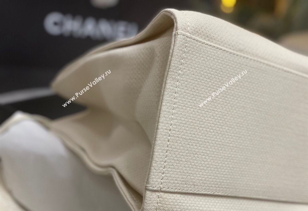 Chanel Deauville Cotton Calfskin Large Shopping Bag White 2024 0517 (yezi-240517044)